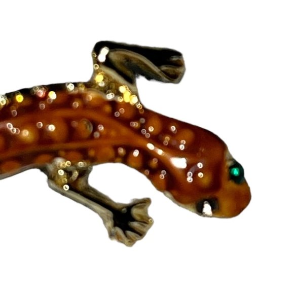 Vintage Pair of Art Deco Gecko Brooches, Hand Painted, Gold Plated - Picture 6 of 8